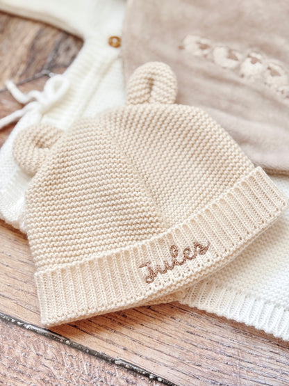 Bonnet de Naissance personnalisé - Beige