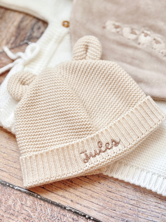 Bonnet de Naissance personnalisé - Beige